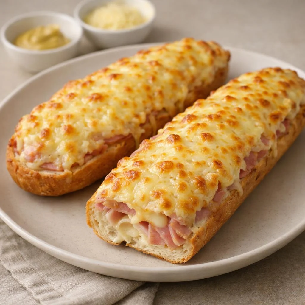 Recette baguette jambon comté gratinée : snack four