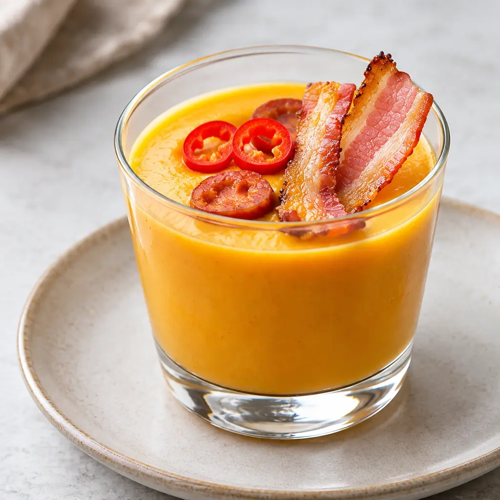 Verrines de butternut au chorizo, veloutées et dorées
