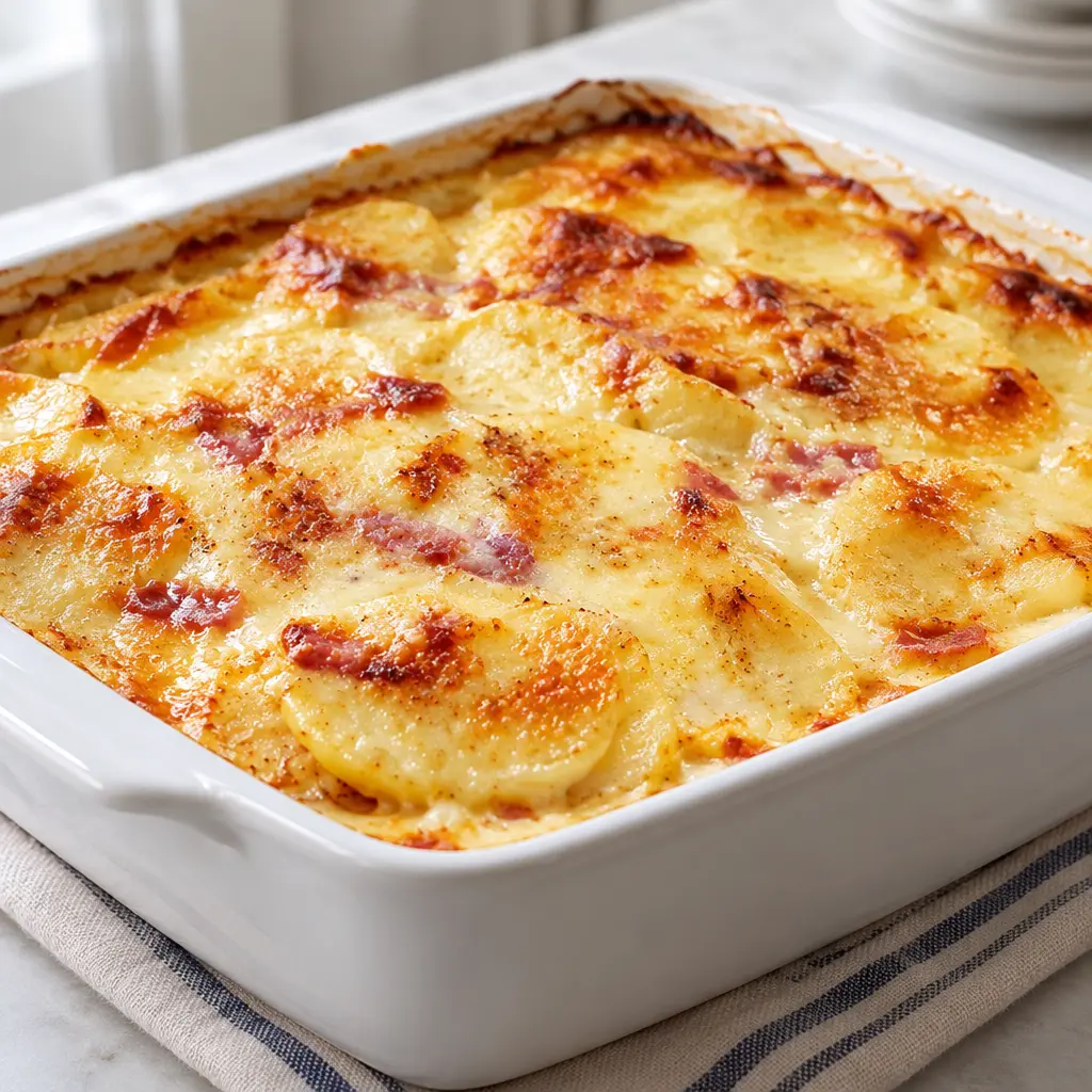 Gratin dauphinois au jambon, fondant et bien doré