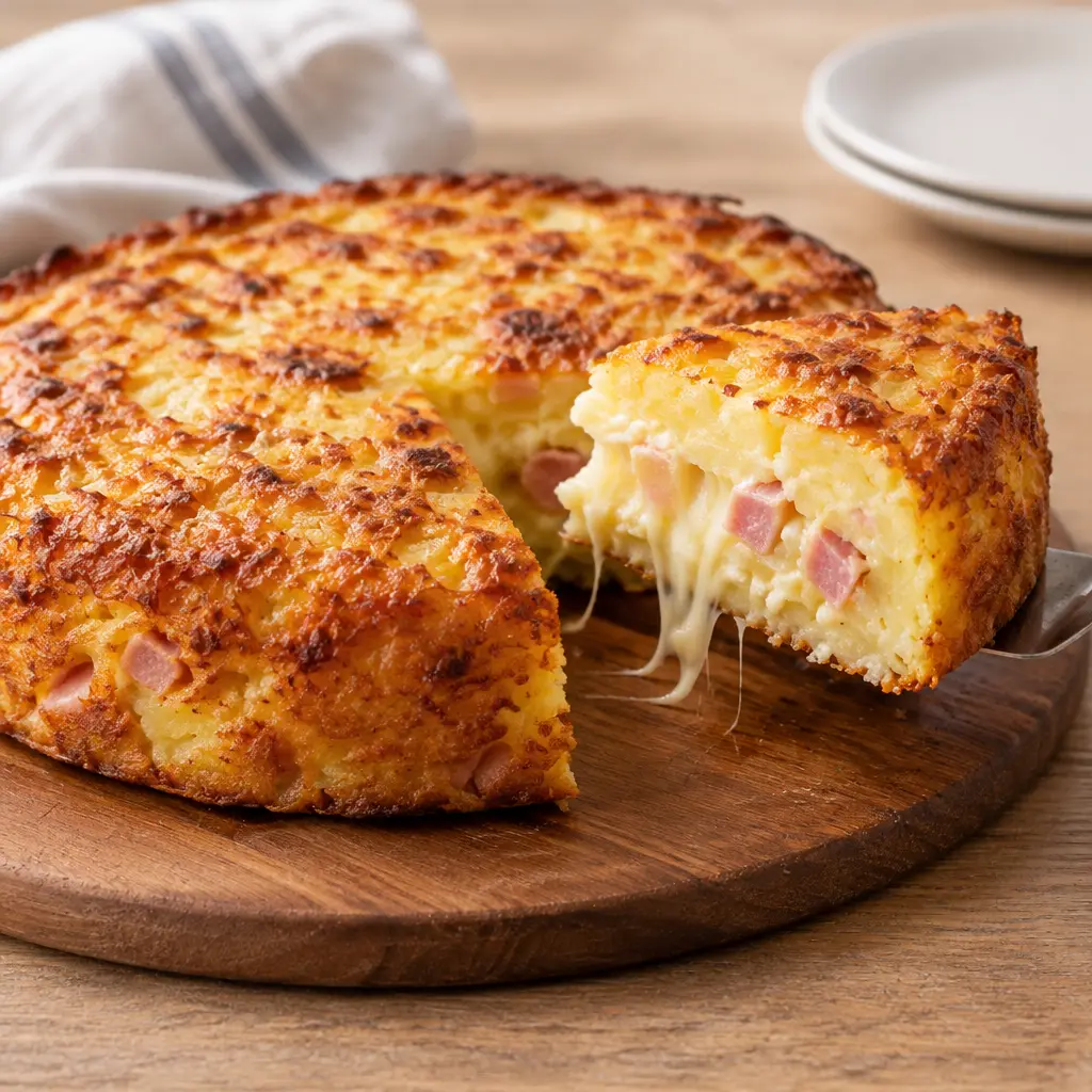 Gâteau de pommes de terre fondant, doré et généreux