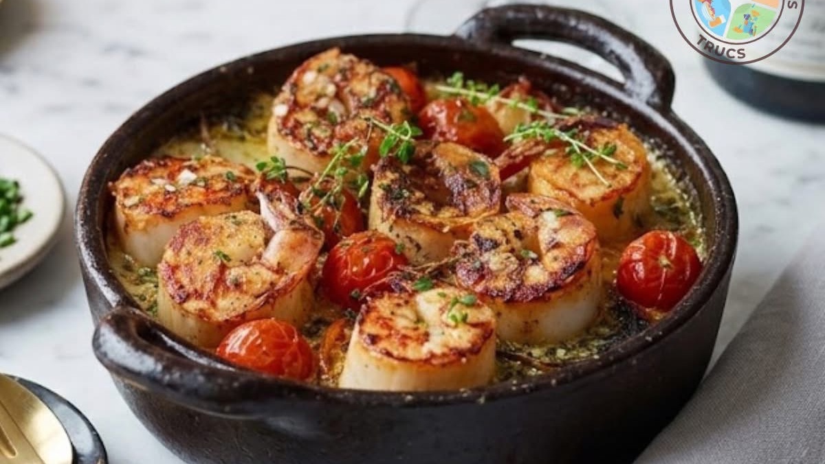 Cassolettes de Gambas & Saint-Jacques aux Tomates Cerises