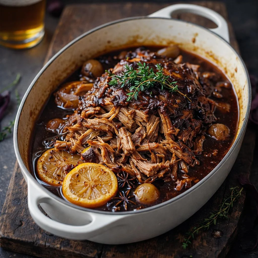 Cochon confit à la bière au sirop d’érable