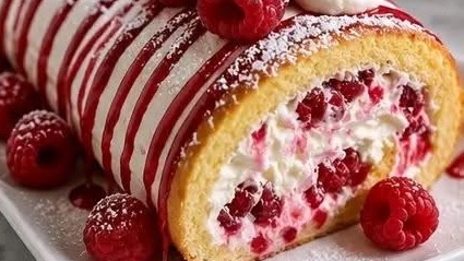 Bûche roulée framboise et mascarpone, légère et fruitée