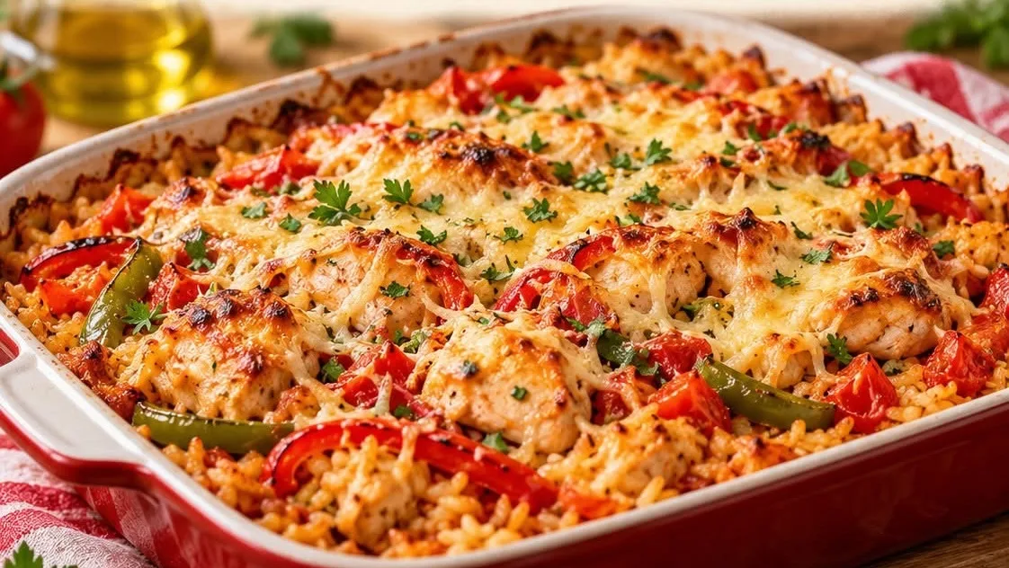 Gratin de riz façon poulet basquaise