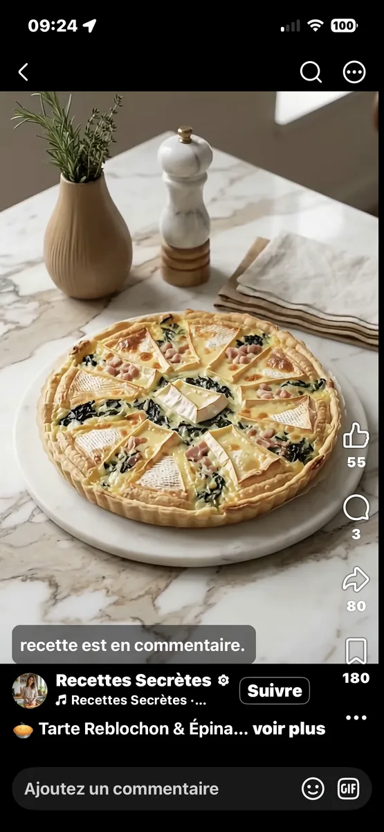 Tarte reblochon et épinards