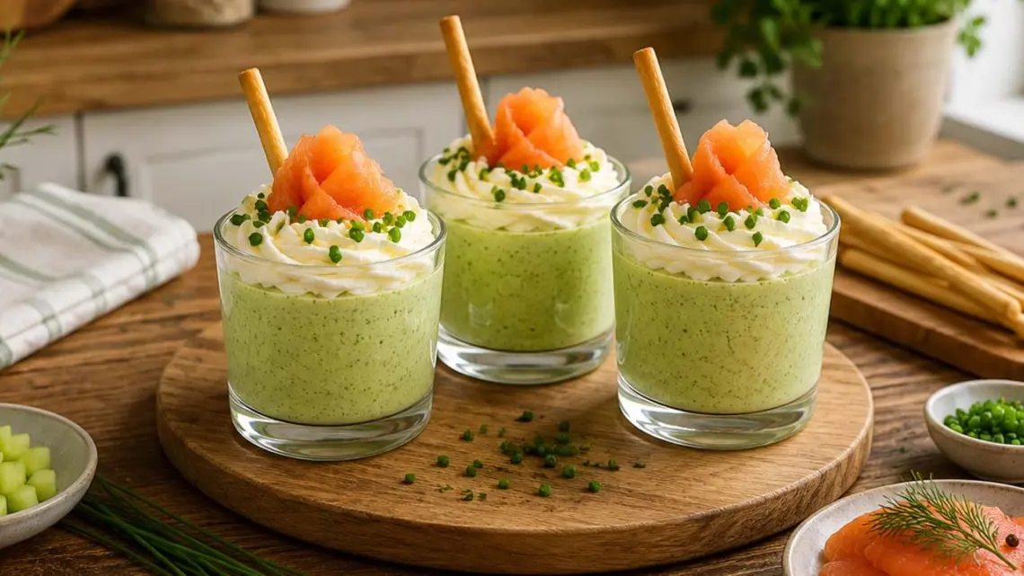 Verrines de Mousse de Concombre, Feta et Saumon Fumé