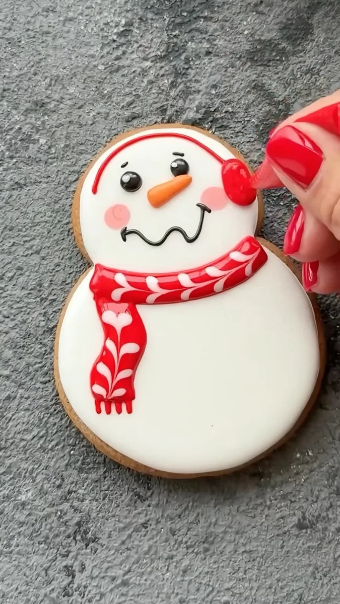 Biscuit de pain d'épices bonhomme de neige avec décoration au glaçage royal