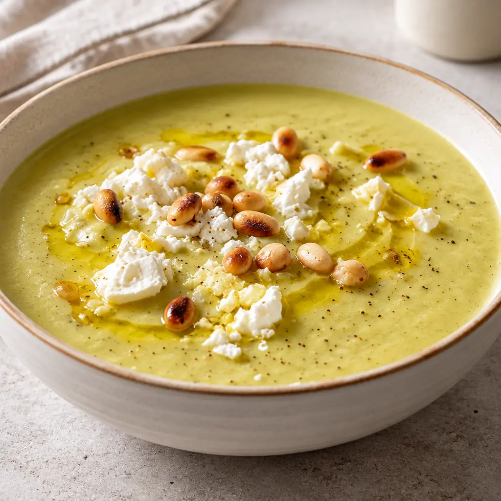Soupe crémeuse de courgettes, veloutée et dorée