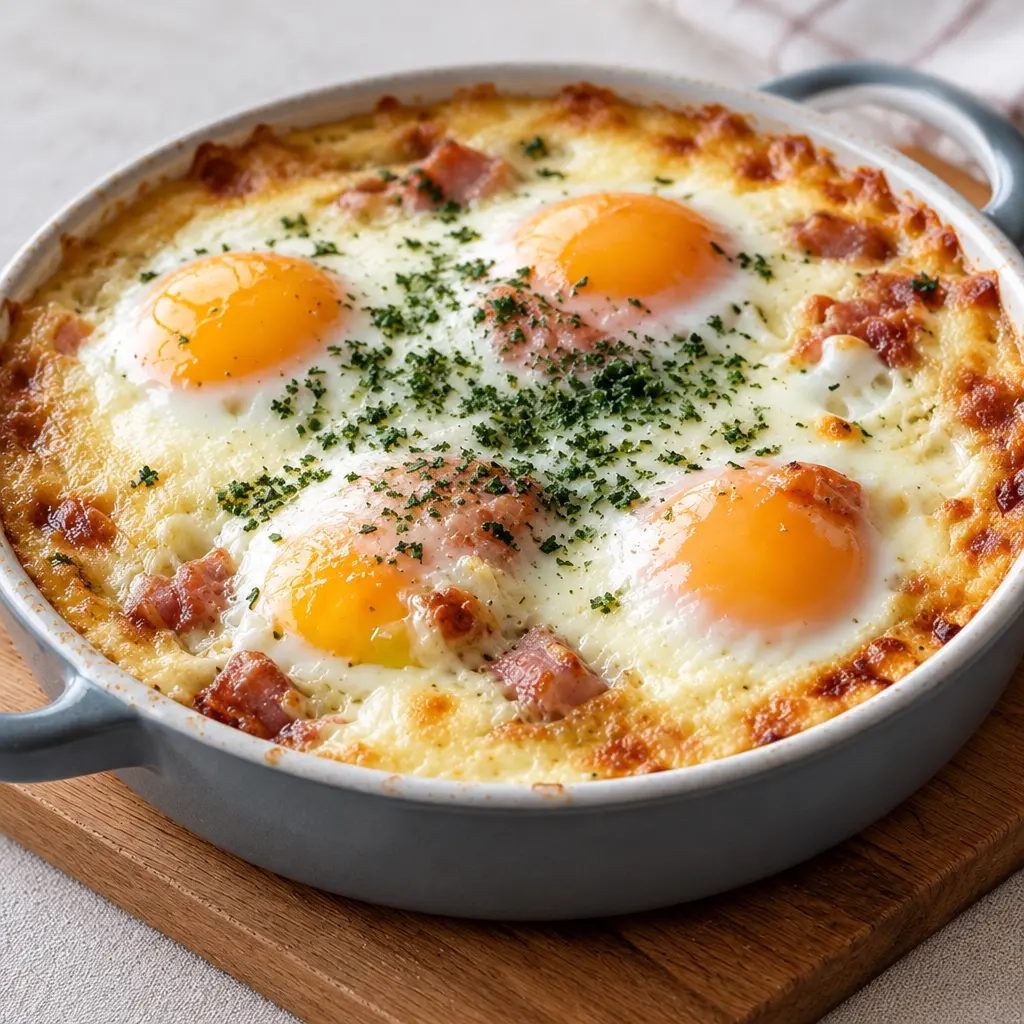 Œufs gratinés en cocotte, crémeux et bien dorés
