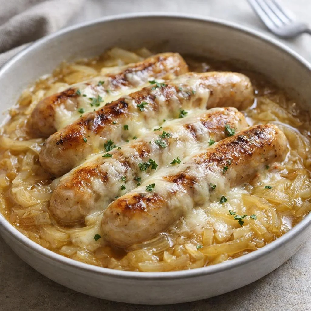 Saucisses au fromage et oignons confits : fondantes
