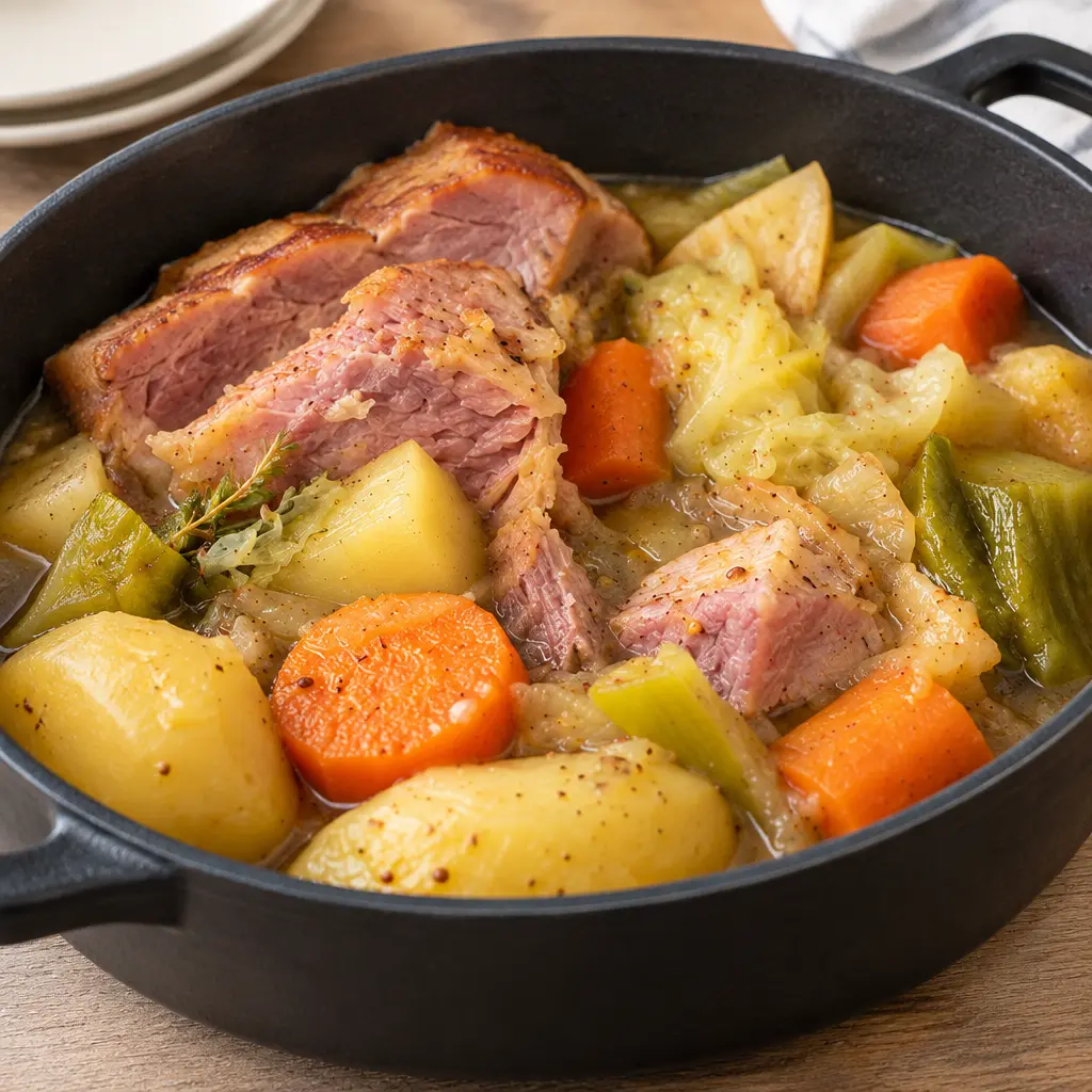 Potée rustique au porc, fondante et bien dorée