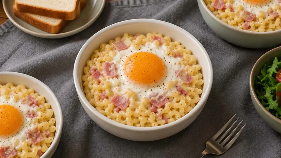 Coquillettes au Jambon Façon Œufs Cocotte : Recette Facile et Gourmande
