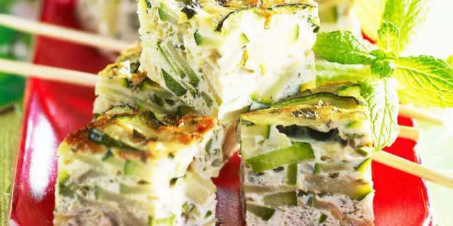 Flan de courgettes coupé en dés