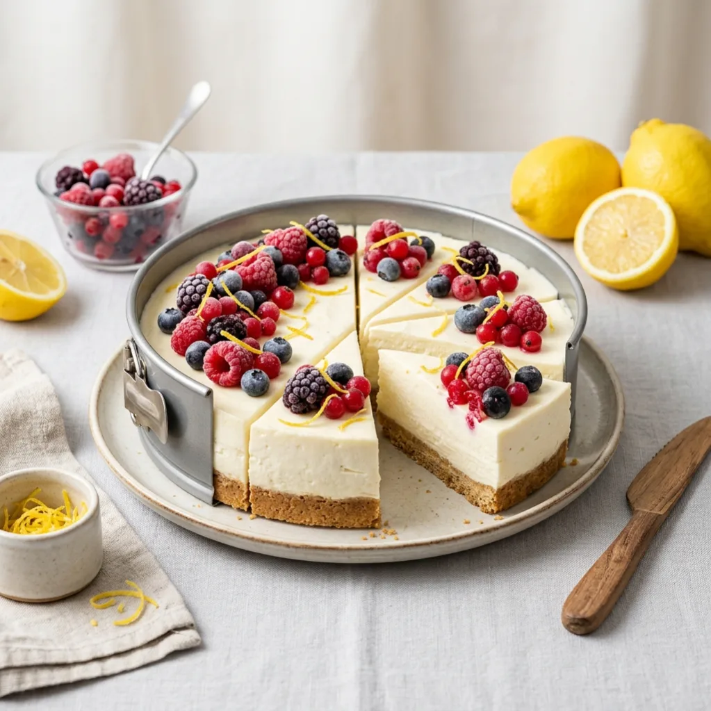 Cheesecake sans cuisson au citron et fruits rouges