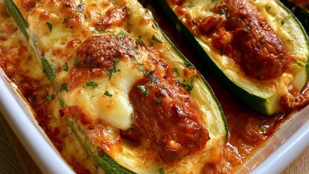 Courgettes farcies aux saucisses et à la mozzarella au four