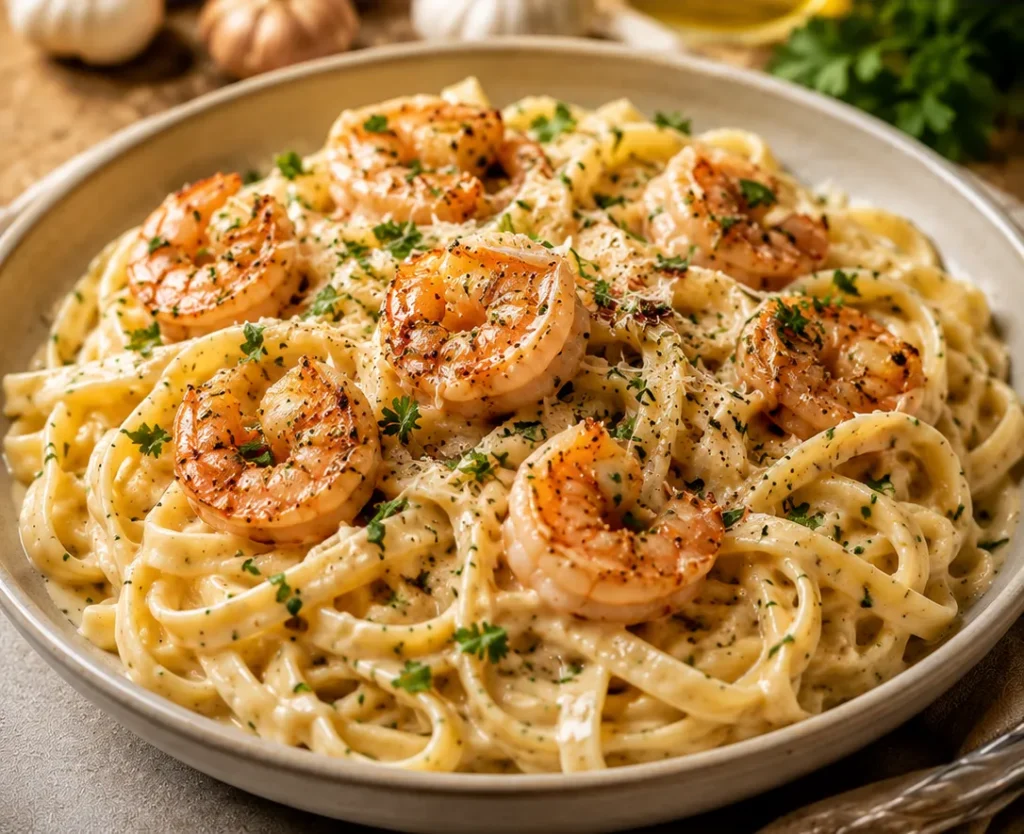 Pâtes aux Crevettes & Sauce Alfredo – Crémeux
