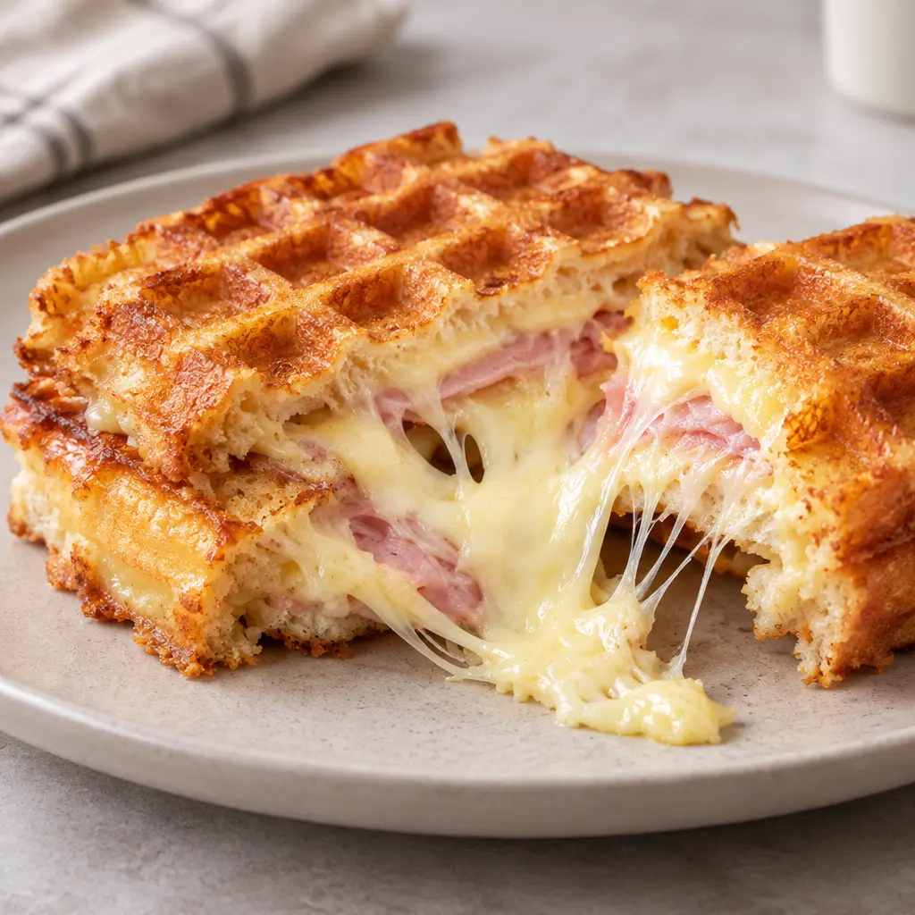 Croque-monsieur gaufre, croustillant et fondant