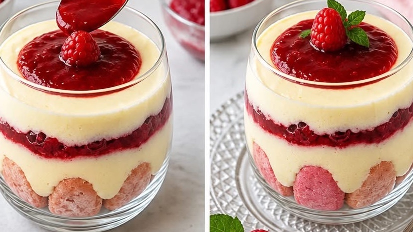 Verrines Tiramisu Fraise & Framboise au Mascarpone, Biscuits Roses de Reims & Coulis