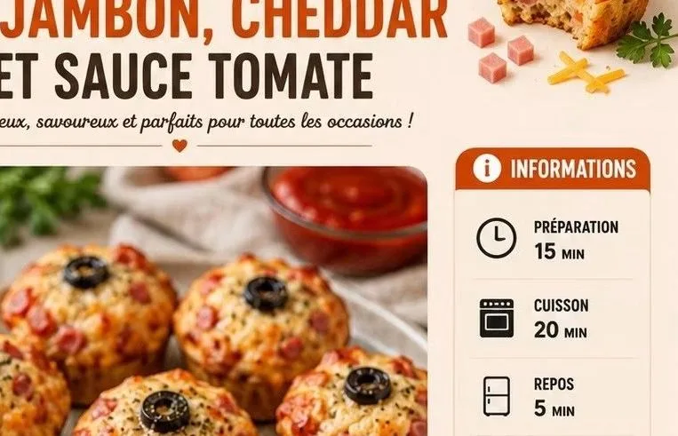 Petits Muffins Salés au Jambon, Cheddar et Sauce Tomate