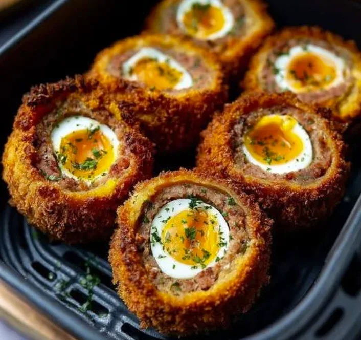Scotch Eggs Croustillants à l'Air Fryer : Des Œufs Mollets au Jaune Parfaitement Coulant