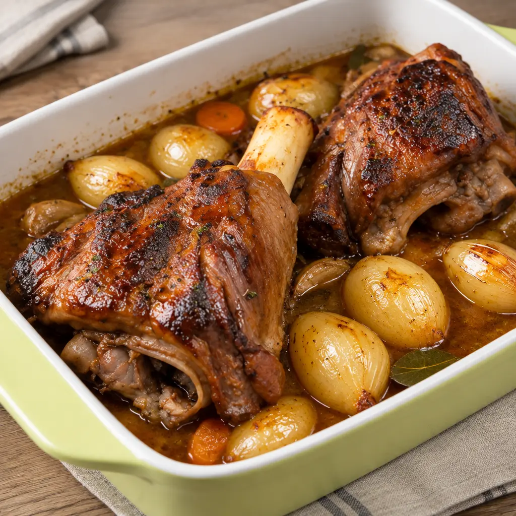 Souris d’agneau braisées, dorées et fondantes
