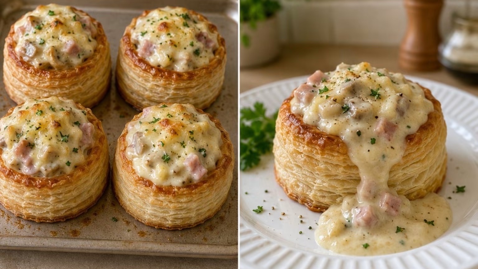 Bouchées feuilletées jambon champignons crème