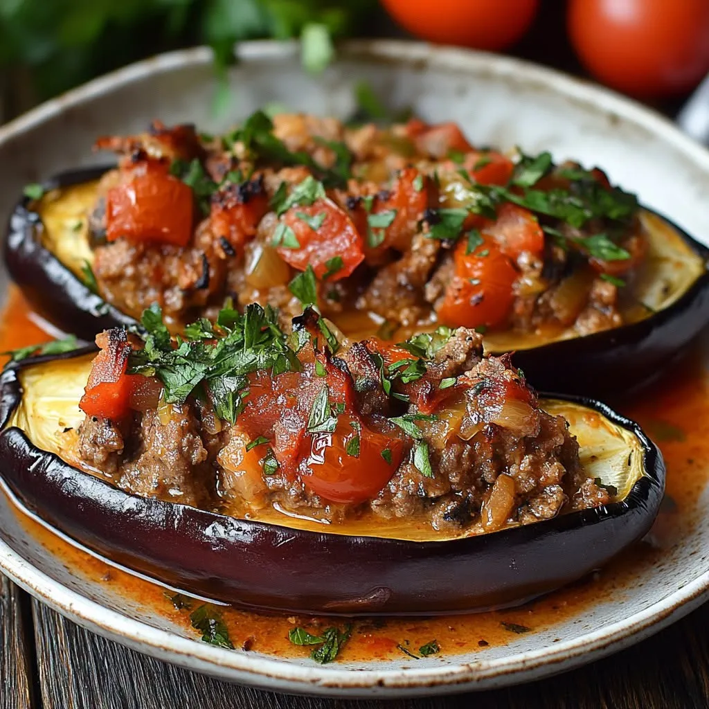 Aubergines Farcies à la Viande et aux Tomates
