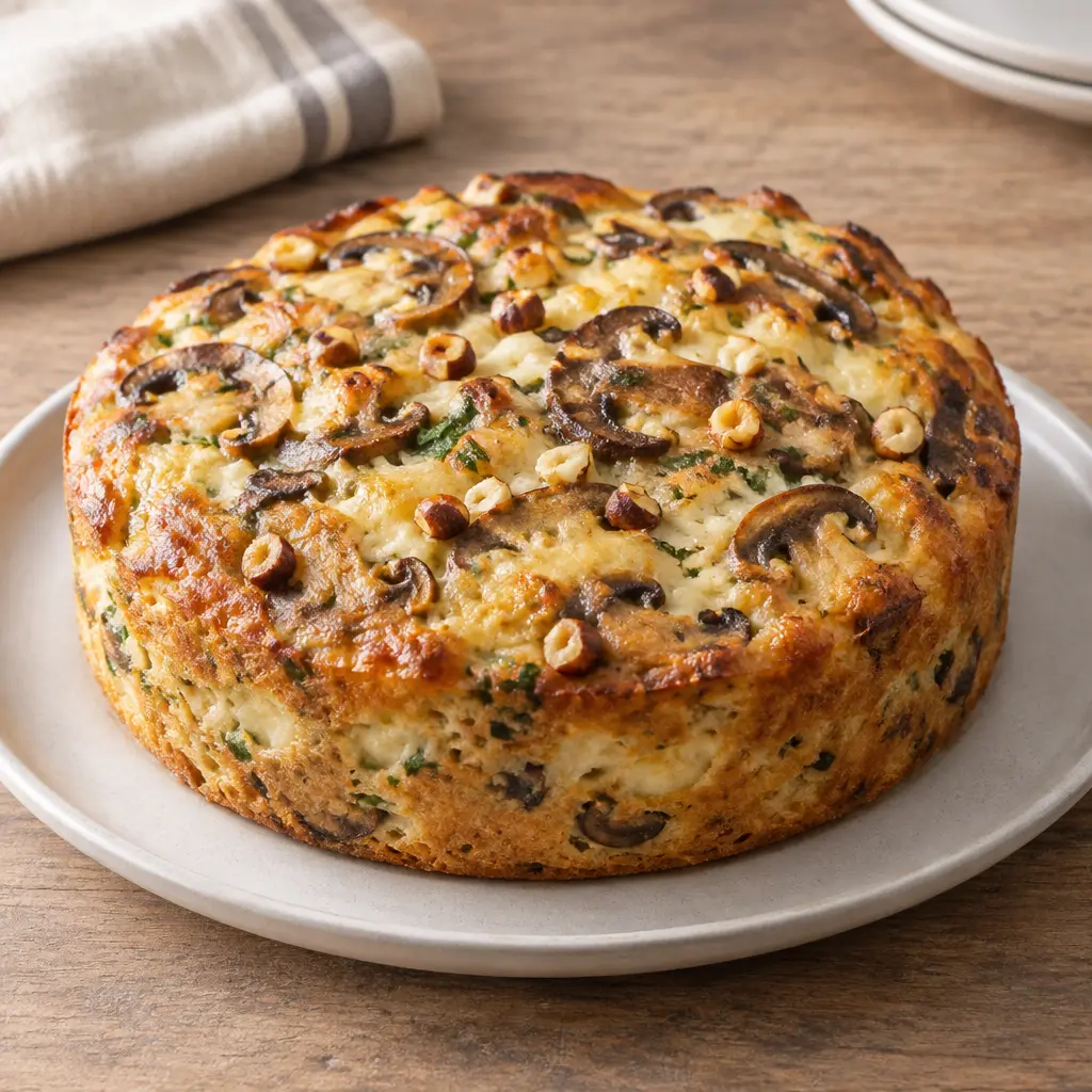 Cake salé aux champignons, moelleux et doré