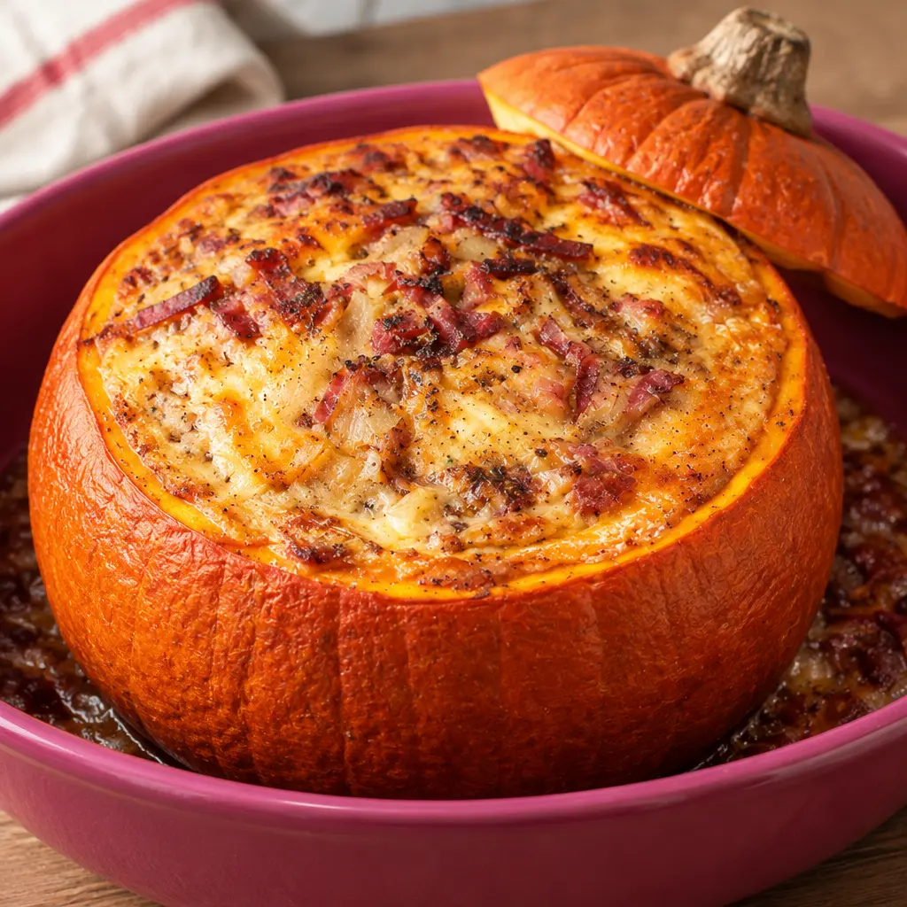 Courge farcie gratinée, crémeuse et bien dorée