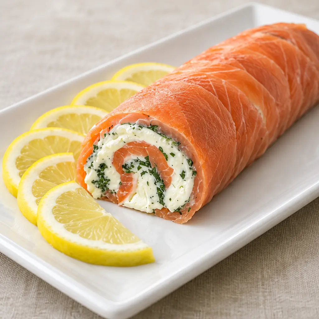 Roulé de saumon aux herbes, frais et fondant