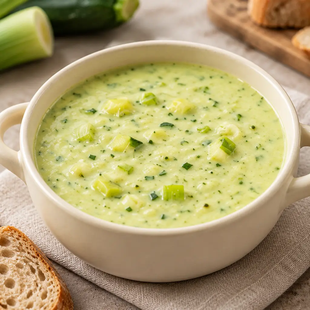 Soupe crémeuse poireaux-courgettes, veloutée et facile