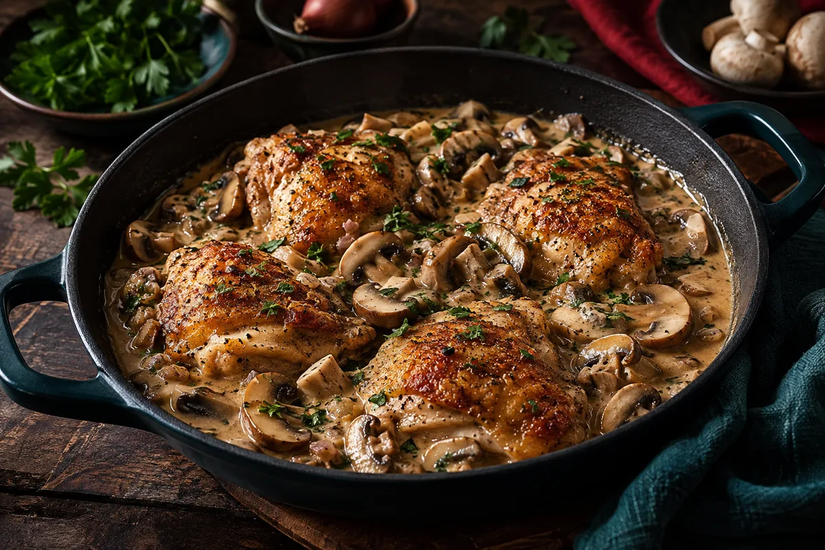 Poulet crémeux aux champignons