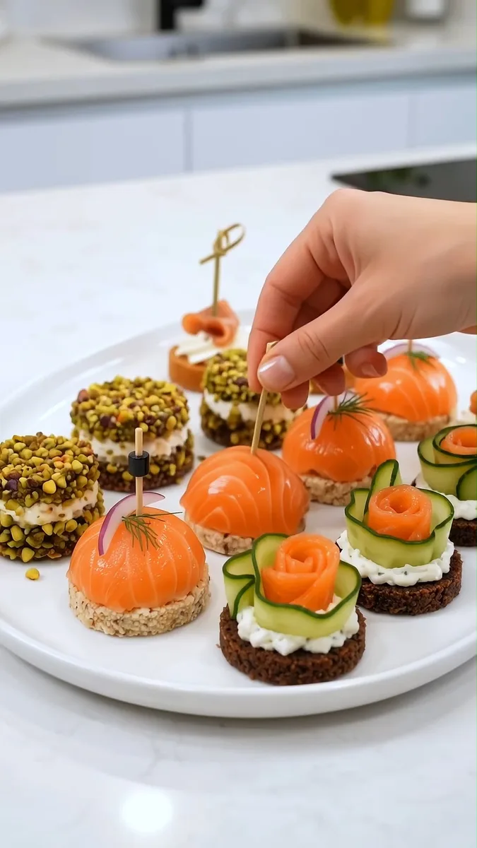 Trois élégants canapés au saumon fumé