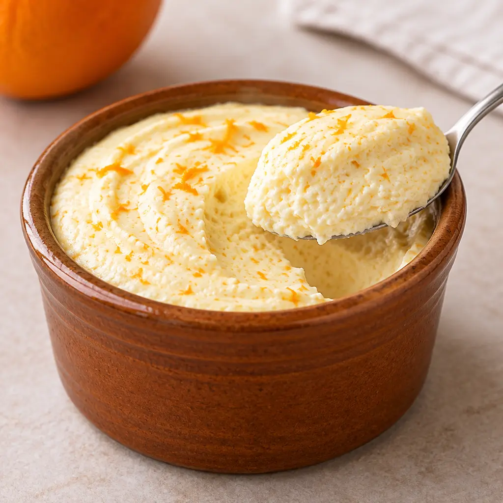 Mousse au chocolat blanc à l’orange, aérienne et onctueuse