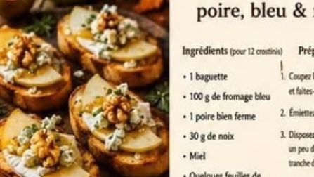 Crostinis poire, bleu & noix