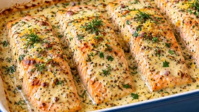 Saumon au Four à la Crème et à la Moutarde