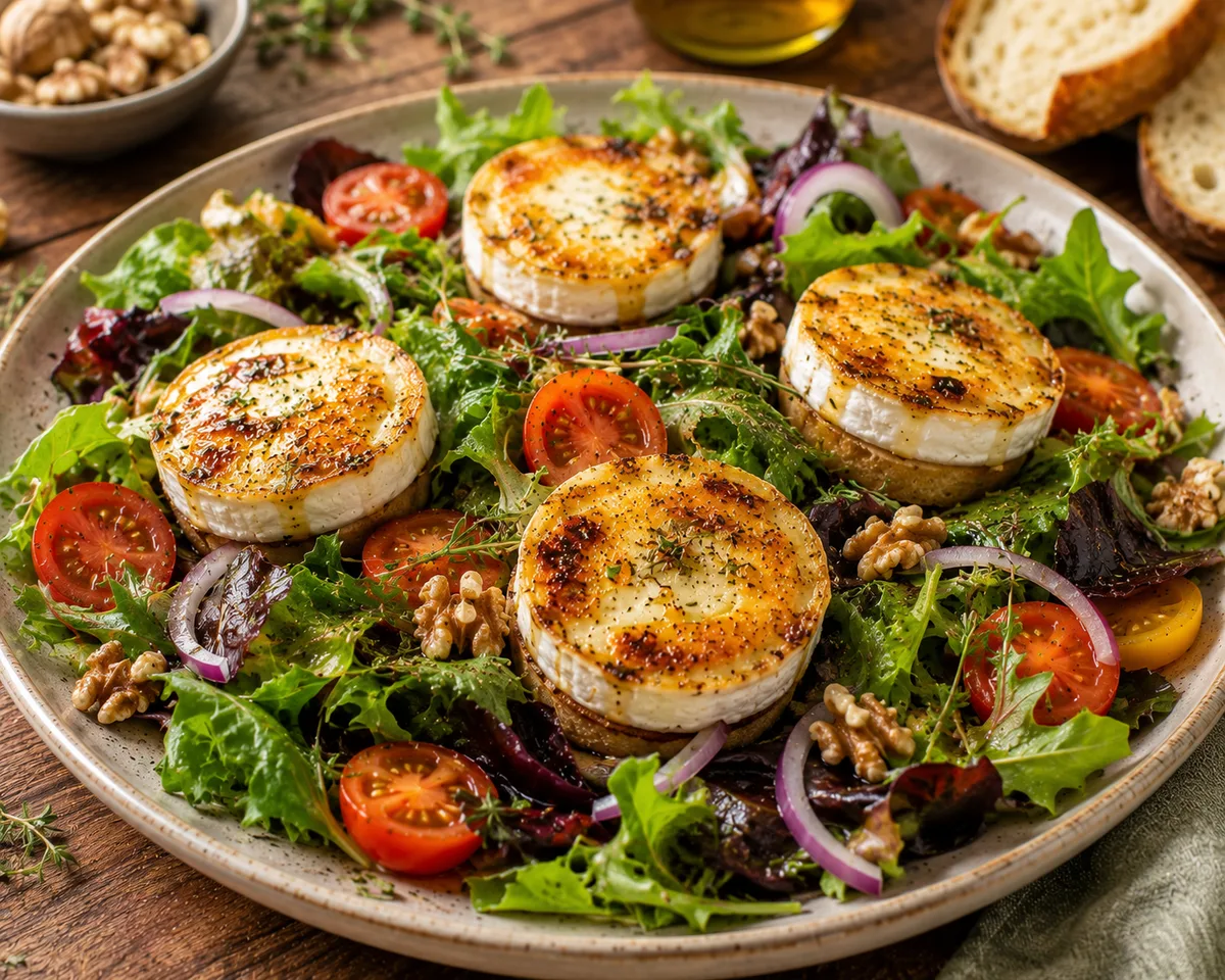 Salade au chèvre fondant et doré à la plancha