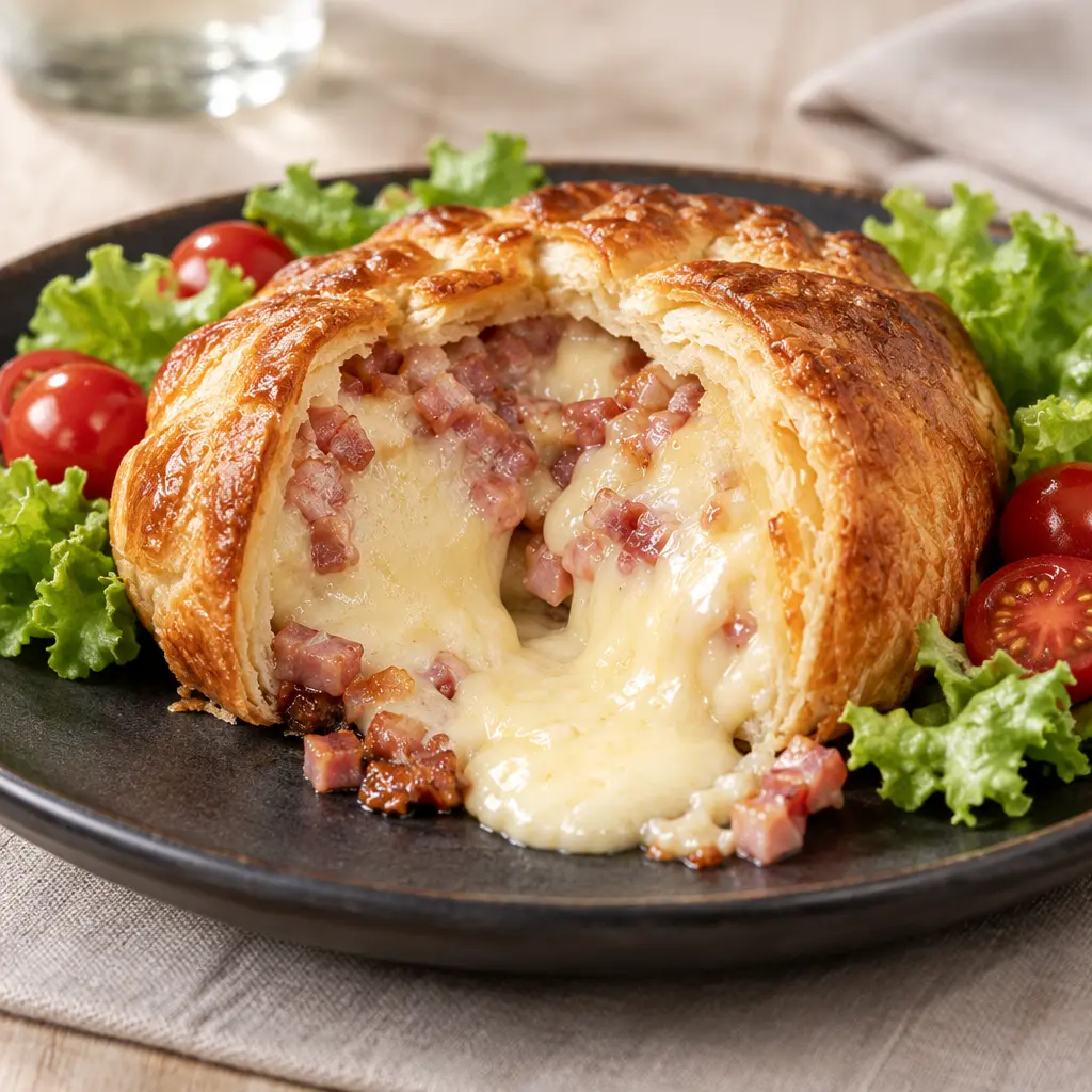 Camembert feuilleté au lard, croustillant et coulant