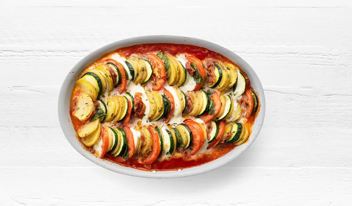 Tian de Courgettes, Pomme de Terre, Jambon et Mozza