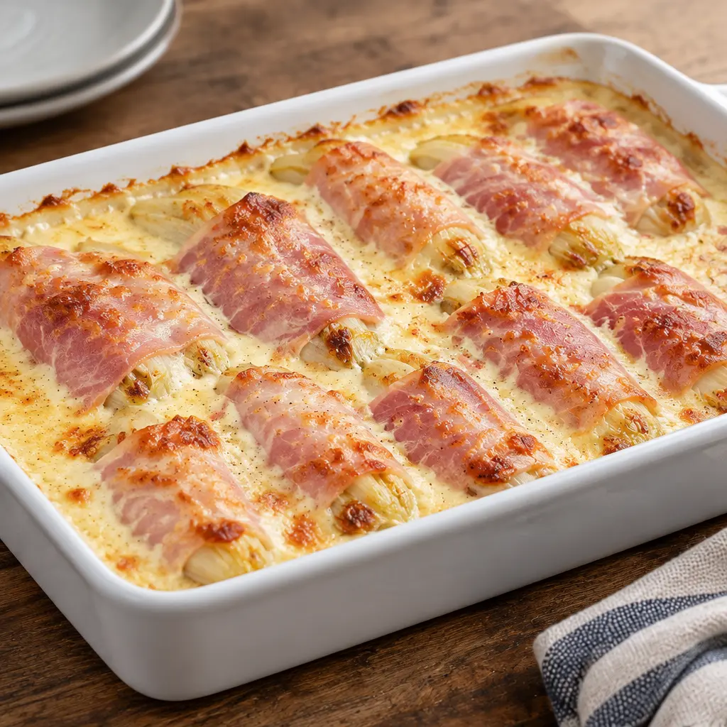 Gratin d’endives au jambon, fondant et bien doré