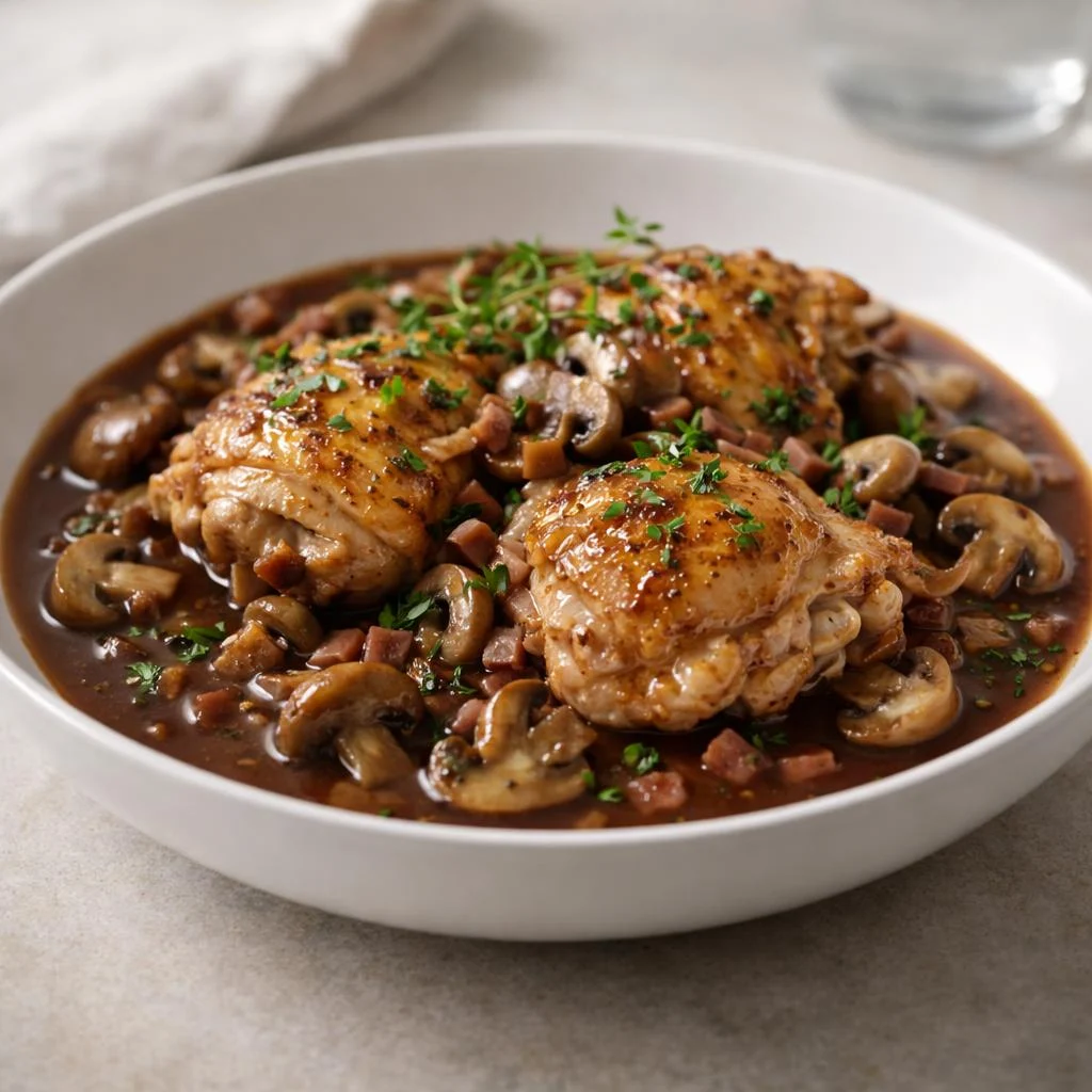Poulet au porto et champignons : sauce onctueuse