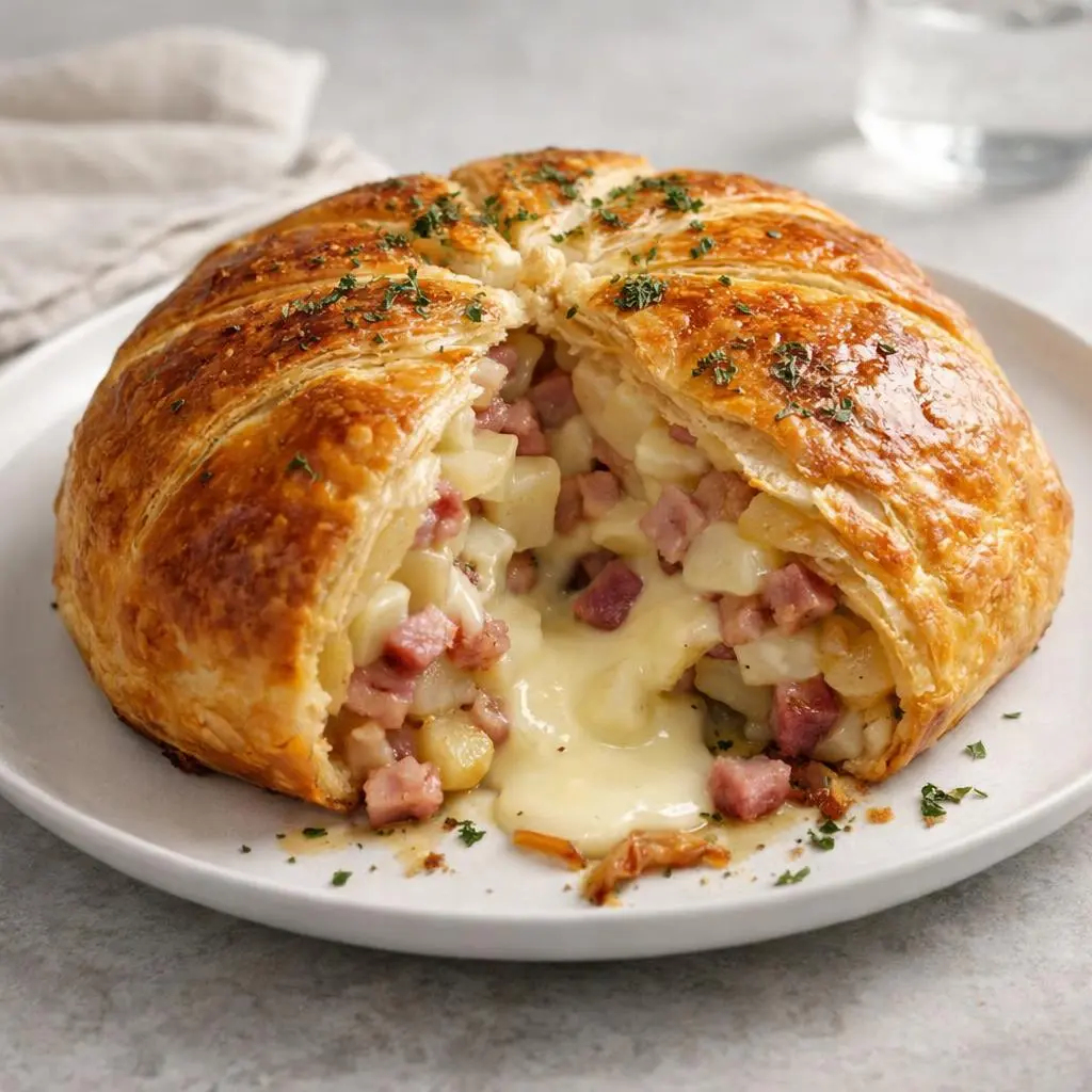 Feuilleté au camembert, lardons & pommes de terre (coeur fondant, extérieur croustillant)