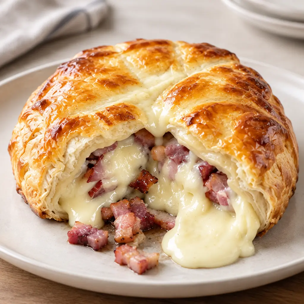 Camembert en croûte au bacon, doré et fondant