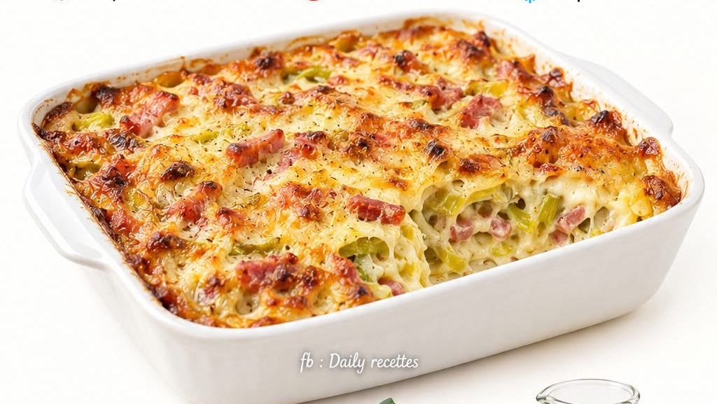 Gratin de poireaux au comté et lardons