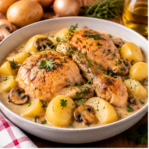 Poulet pomme de terre au vin blanc