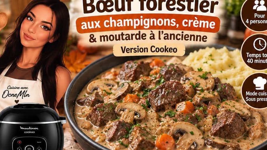 Boeuf forestier aux champignons, crème & moutarde à l'ancienne