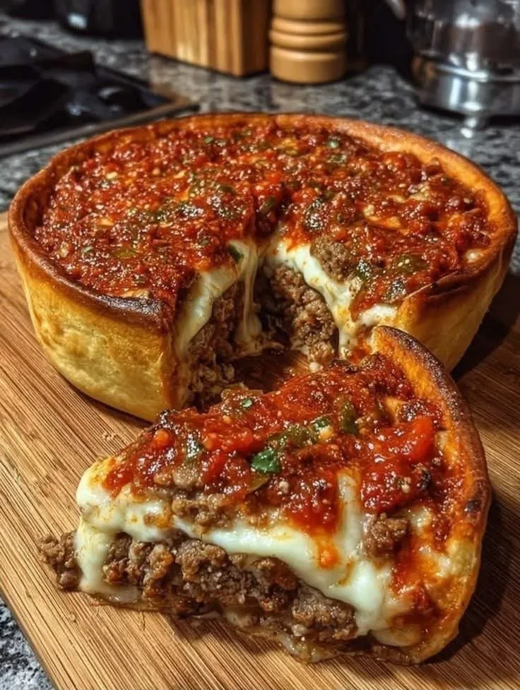 L'Authentique Pizza Deep-Dish de Chicago à la Viande