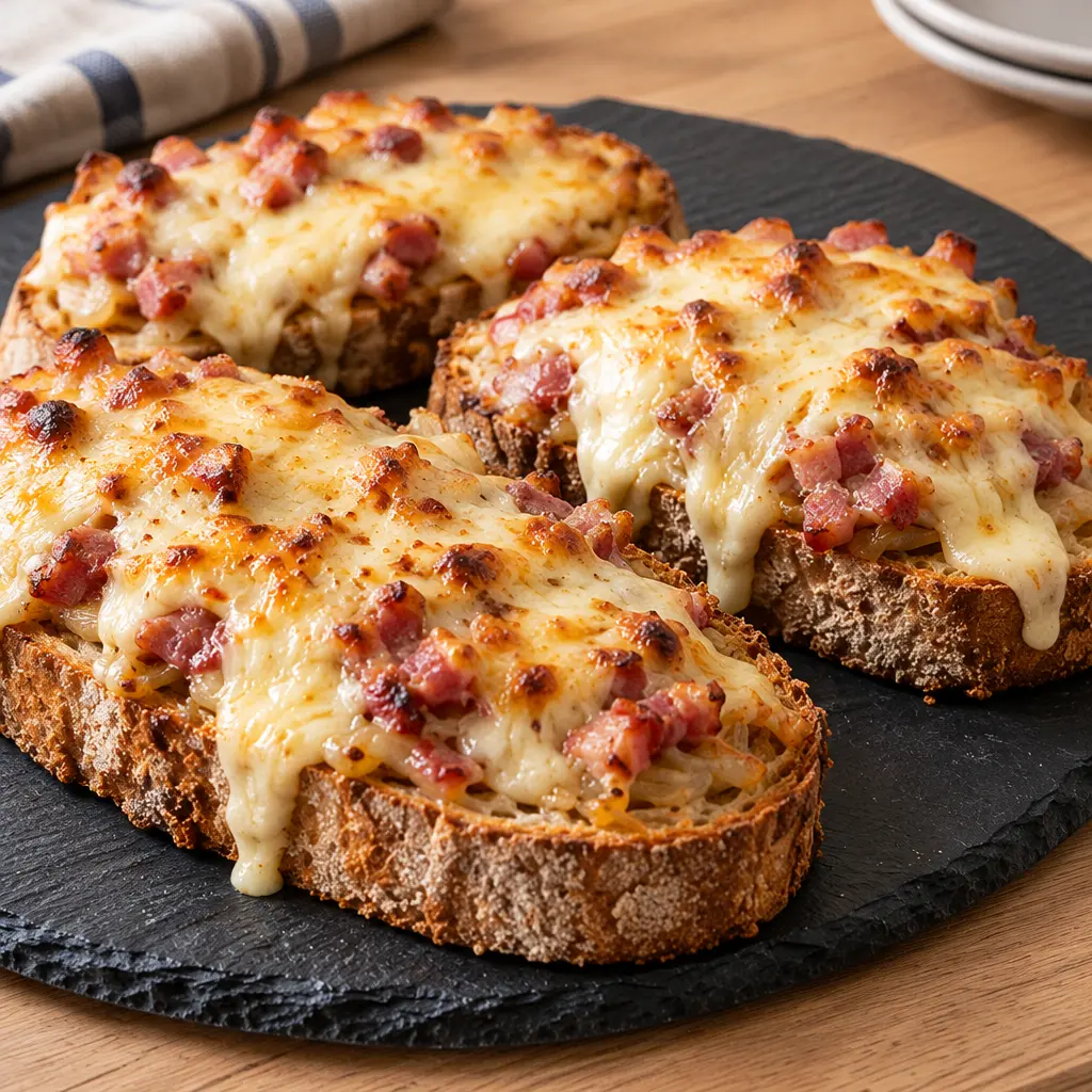 Tartines gratinées au fromage fondu, croustillantes et dorées