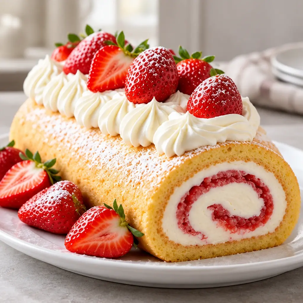 Gâteau roulé à la fraise et à la crème