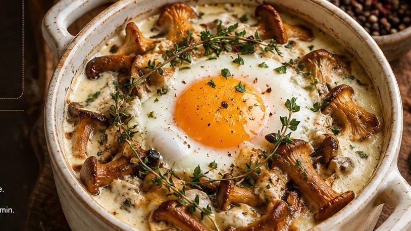 Œufs Cocotte Forestiers aux Girolles, Crème Fraîche et Herbes